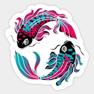 Pink and Teal Koi Fish Sticker